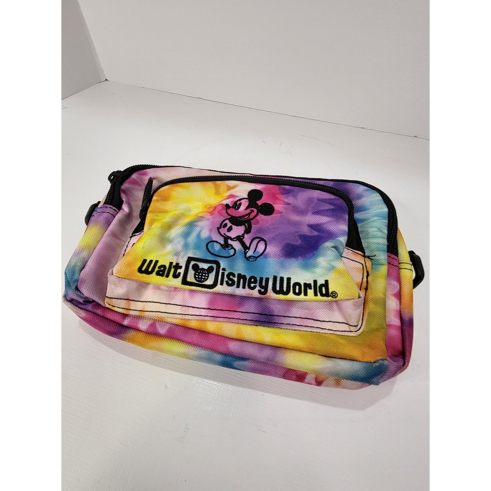 Walt Disney World Mickey Mouse Tie Dye Waist Bag Fanny Pack Rainbow Canvas Multi
